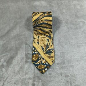 Ermenegildo Zegna Tie Yellow Blue Floral Neckwear Silk Made in Italy 60.5x3.75